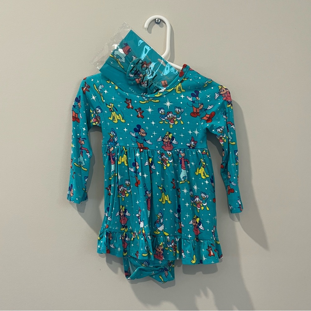 Posh Peanut Disney 100 Yrs of Wonder Long Sleeve Ruffled Bodysuit Dress & Bow